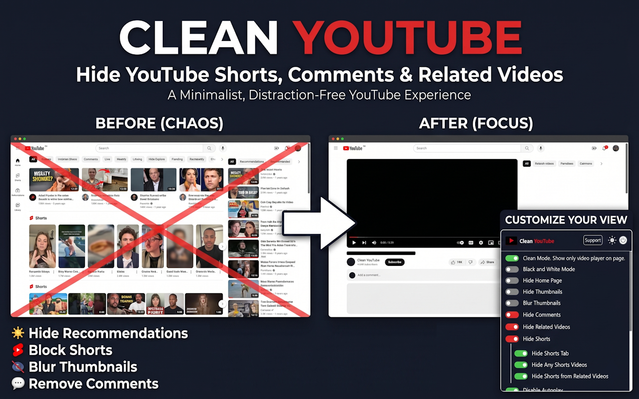Clean YouTube - Remove Shorts & Related Videos screenshot 3