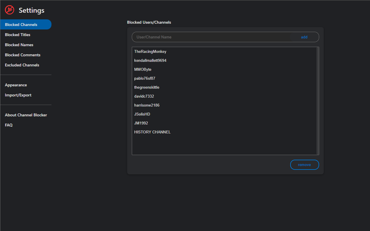 Channel Blocker screenshot 1