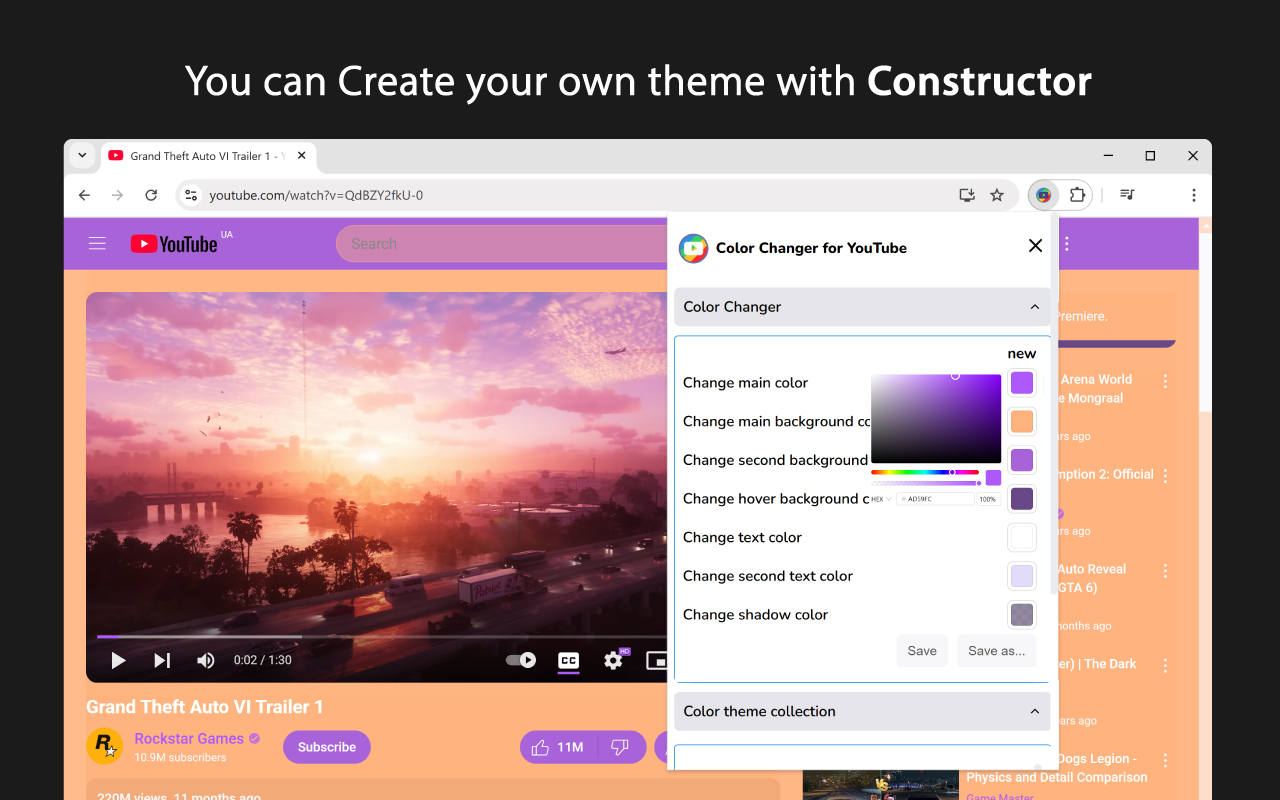 Theme & Color Changer for YouTube screenshot 1